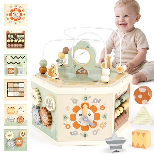 Joyreal Wooden Activity Cube - 11-in-1 Montessori Toys for 1+ Year Old Boys & Girls, Early Developmental Learning Toys for Toddlers and Kids, Ideal 1st Birthday Gift Toys for Baby(Animal Theme) by Joyreal - Used condition - US$44.64