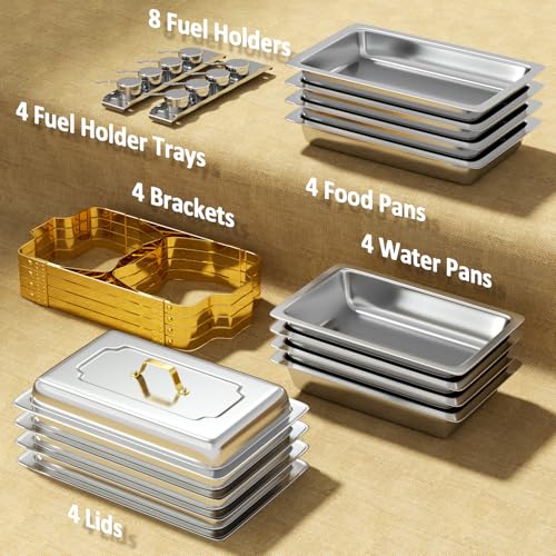 Chafing Dishes for Buffet, 4 Pack 9QT [Elegant Gold and Silver Colors] Stainless Steel Chafing Dish Buffet Set by Baococo - Used condition - Image 4