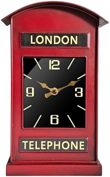 Stylish & Modern Red London Telephone Box Mantel Clock – Silent Sweep Tabletop Clock with Classic British Design for Elegant Decor Accent at Home, Office, Bedroom