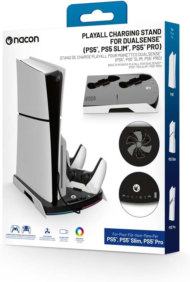 Nacon Playall Dual Controller Charging Stand for PS5 – Black/White | Fast Recharge Dock with LED Indicators for PlayStation 5 Controllers (PS5CHARGERSTAND)