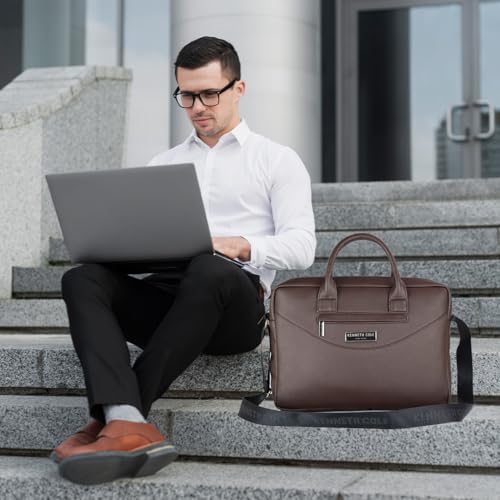 Image of KENNETH COLE Unisex Professional 15 Inch Laptop Bag | Premium Glossy Textured PU Lightweight Briefcase Bag | Adjustable Shoulder Strap, for Work, Business and Travel