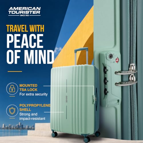 Image of American Tourister Cleva S | Luggage Trolley Bag (77 cm) | 360 8 Wheel Travel Luggage | 2 Compartments | Hard Luggage Polypropylene Suitcase | Mounted TSA Lock | 3 Years Warranty | Mint Green & Green