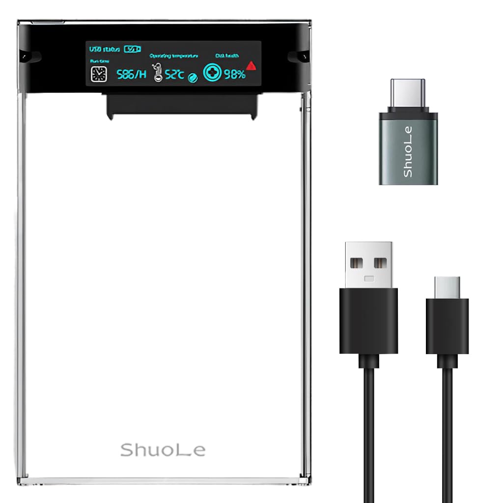 ZORBES® 2.5″ SATA SSD Enclosure Transparent Case, USB 3.0 to SATA Tool-Free External Hard Disk Case with Fast Transfer Speed Up to 5 Gbps & Up to 4TB Storage Capacity for 2.5 SATA SSD / HDD