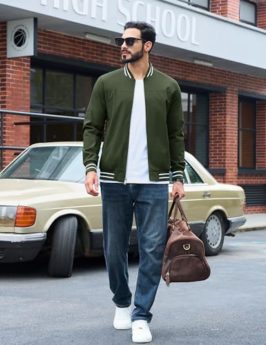 Image of TACVASEN Men's Lightweight Jacket Casual Spring Fall Windbreaker Bomber Zip Up Coat With Pocket | Men jacket, windproof water-resistant fabric, suitable for spring summer and fall, casual commuting wear, travel and hiking.