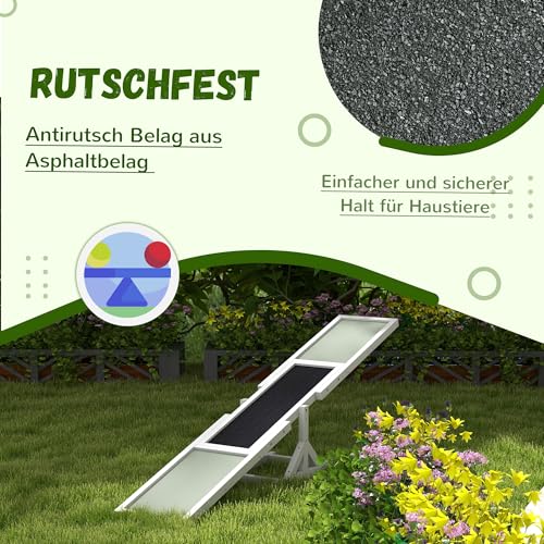 PawHut Hundewippe, Hunde Agility Wippe aus Holz, rutschfest Hunde Agilitäts Rampe für Hunde unter 30 kg, wetterfest Hundetraining Outdoor Hundesport für Balance, 180 x 30 x 30 cm Weiß