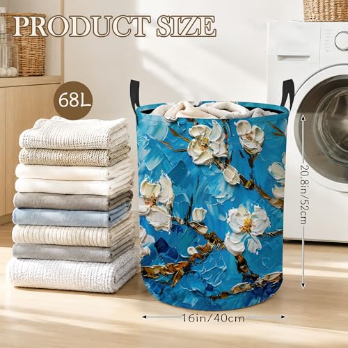 Image of Retro Apricot Blossom Laundry Hamper, Laundry Baskets, Waterproof Oxford Cloth for Room /Bathroom /Bedroom /Dormitories 16x20.8 Inch