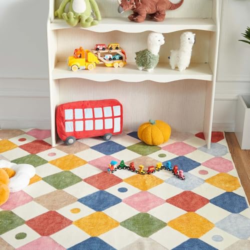 Jinchan JCRGMARCEL-2X3-C4 Area Rug 2X3 Kids Rug Entryway Washable Rug Indoor Doormat Colorful Trellis Small Rug Non Slip Modern Rug Diamond Carpet Soft Rug thumb #7