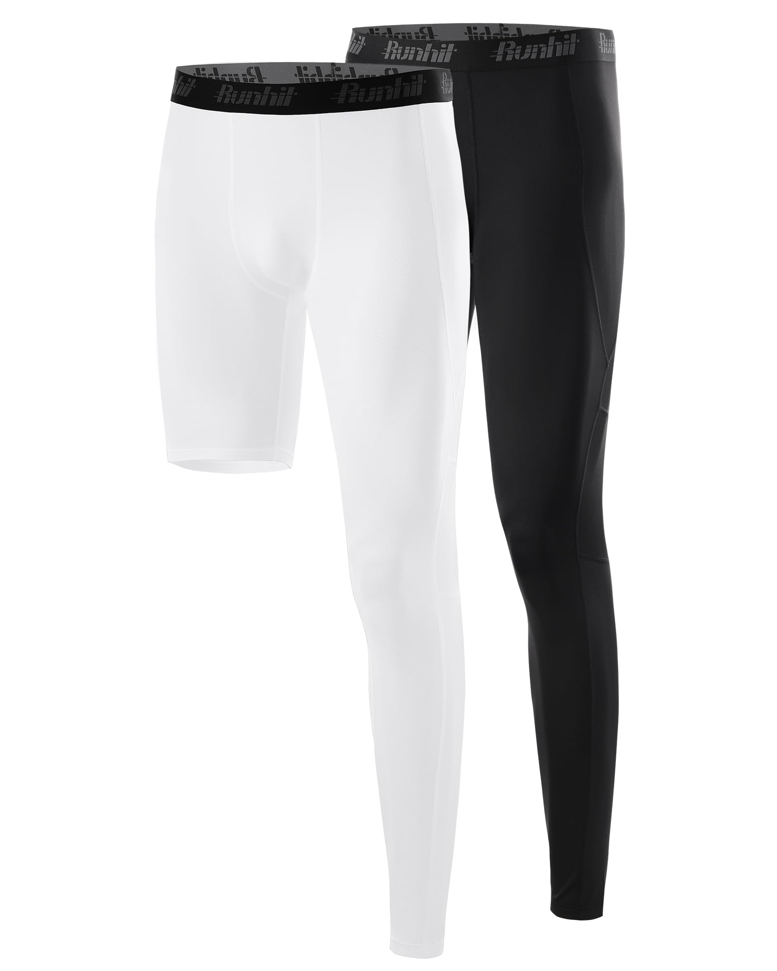 Runhit Men's Basketball One Leg Compression Tights Full Length Single Leg Compression Pants Sports Base Layer Underwear