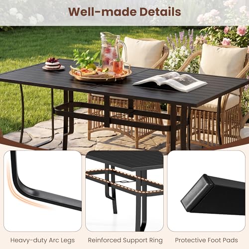 Image of Giantex Rectangular Patio Dining Table for 6, 63 inch x 33 inch Metal Outdoor Table with Adjustable Umbrella Hole for Porch, Garden, Balcony, Backyard, Poolside, 330 lbs Capacity, Heavy Duty