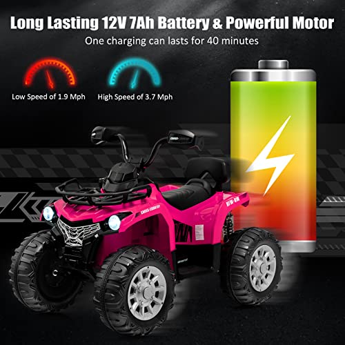 Costzon Kids Atv, 12V Battery Powered Electric Vehicle W/Music, Headlights, Mp3, Spring Suspension, High & Low Speed, Treaded Tires, Storage Basket, Ride On 4 Wheeler Quad For 3-8 Years Old (Pink) #TOP2