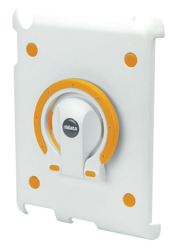 Aidata ISP202WO iPadStand Multi-function Stand, White Shell with White and Orange Ring For use with iPad 2; iPadStand can spin smoothly with angle adjustments between vertical and horizontal views
