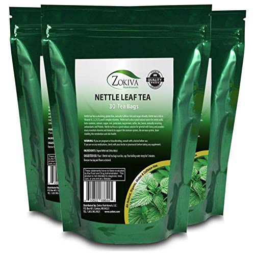 Zokiva Nutritionals - Nettle Leaf Tea Bags 3-Pack - 90 Premium Quality Convenient Organic Herbal Tea Bags - Caffeine-free and Vegan-friendly In a Resealable Stand Up Zip Lock Pouches