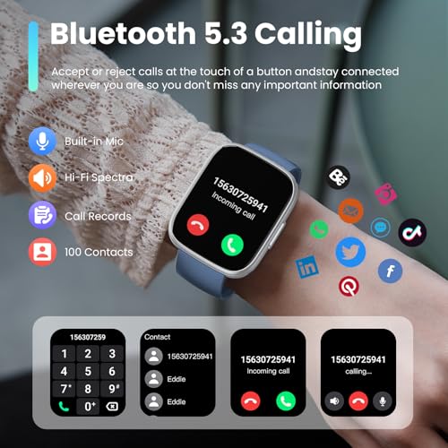 Smartwatch Uomo Donna, 1.95" Orologio Smartwatch con Chiamata Bluetooth e Risposta Vivavoce, Fitness Tracker con Contapassi/Sonno/Cardiofrequenzimetro, Impermeabile IP68, 100+ Sports Smart Watch Blu