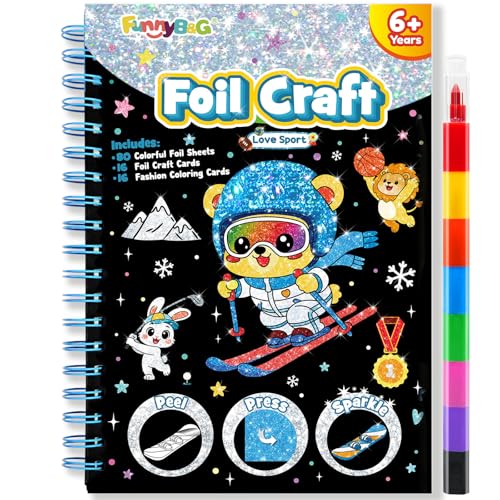 Image of FUNNYB&G Mess-Free Foil Art Craft for Girls Ages 4-10, Kids Birthday Gift