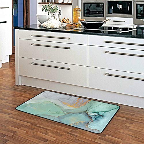 White Teal Marble Kitchen Rugs Comfort Soft Standing Mats Water Absorb Microfiber Non Slip Kitchen Rug Bathroom Mat Checkered Doormat Carpet 39" X 20" #TOP4