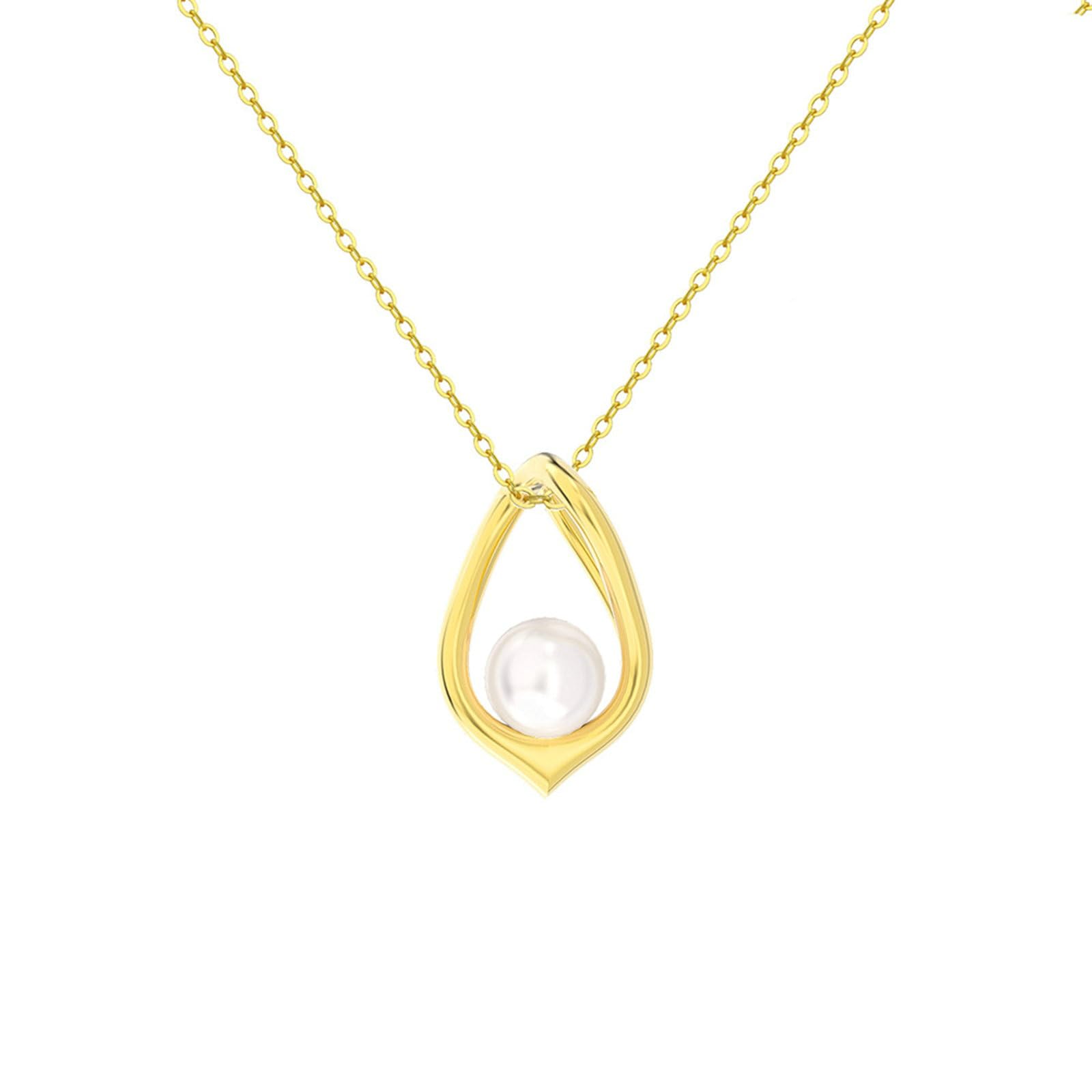 Collana Argento 925, Ciondolo a Goccia con Perla in Argento 925 per Donna Oro, Lunghezza 45cm