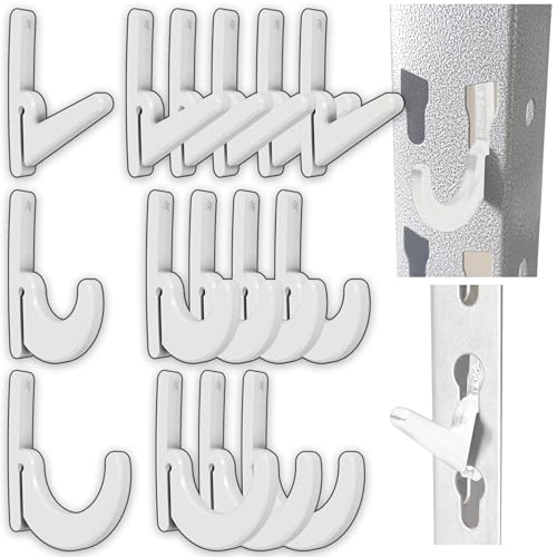 Electron Whale Heavy Duty Plastic L-Hooks and J-Hooks for Garage Shelving, Compatible with Keyhole Slots, UV-Resistant, 40 lbs Load Capacity (15, White L-Hook and J-Hook Assortment)