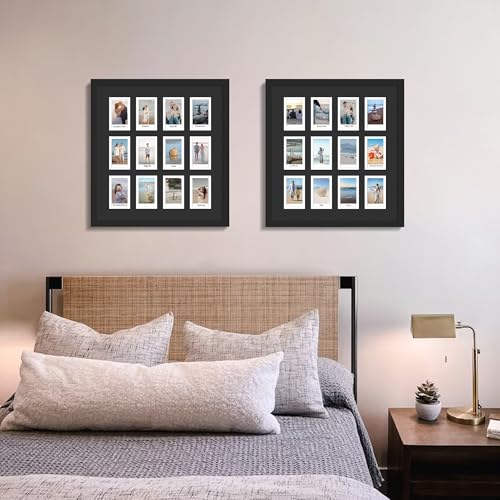 Image of DUENPY 12.2x13.1 Polaroid collage frame for Polaroid 2x3 Mini Instant Prints Photo with 12 Openings, Mini Picture Frames Wall Display with Polished Plexiglas Balck