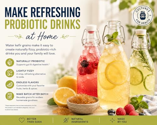 Image of Cultures for Health Water Kefir Grains | DIY Fermented Probiotic Drink Powder for Stronger Gut Health | Heirloom Starter Makes Limitless Supply | Non-GMO Dairy Free Vegan Sparkling Water with Enzymes