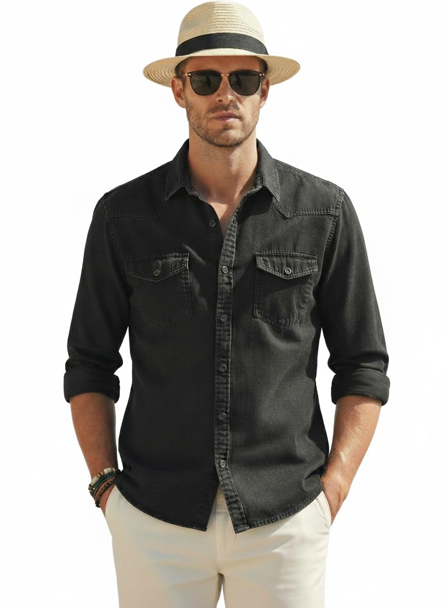 crinkle Symbol Premium Men's Casual Cotton Denim Shirt-picture-42