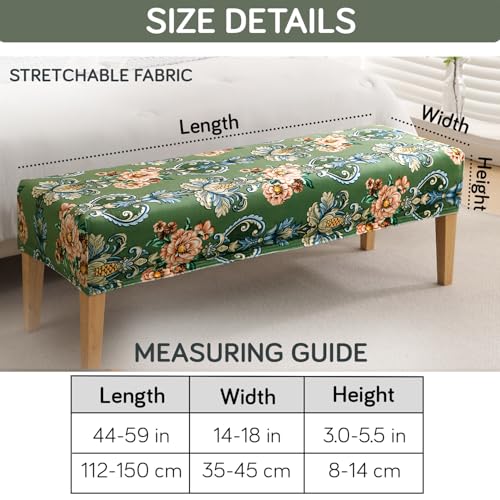 Image of HOKIPO Premium Printed Velvet Elastic Dining Bench Cover, Green Victorian Garden (AR-5798-D4)