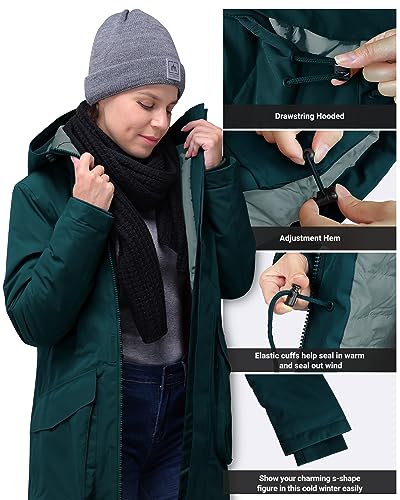 33,000ft Damen Wintermantel Lange Warme Winterjacke Parka Regenjacke Verdickene Funktionsjacke Mit Kapuze Übergangsjacke Outdoorjacke, Petrol XS