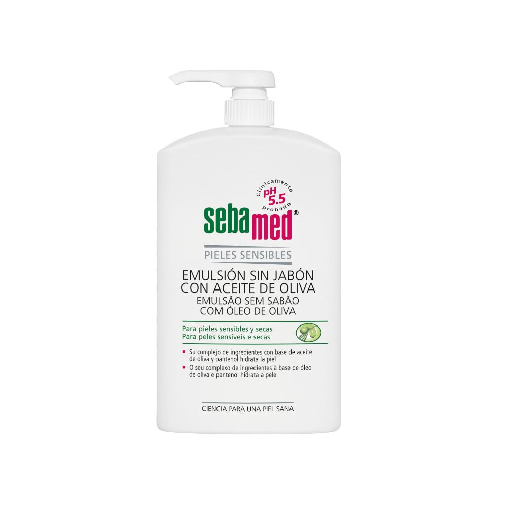 Sebamed Emulsión sin Jabón con Aceite de Oliva, Gel de Baño para Pieles Secas y Sensibles, Higiene Diaria