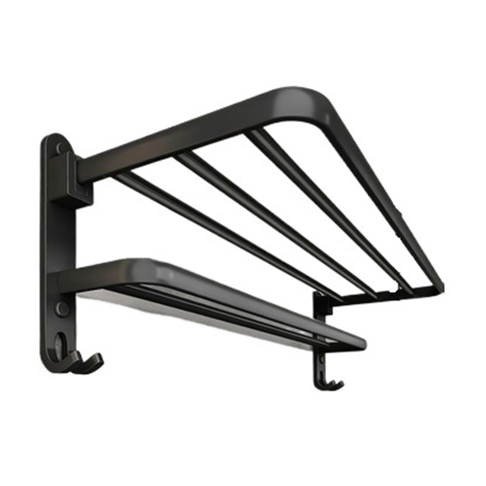 1pc Matte Black 50CM Folding Holder With Hook Towel Wall Mount AluminumTowel Rack