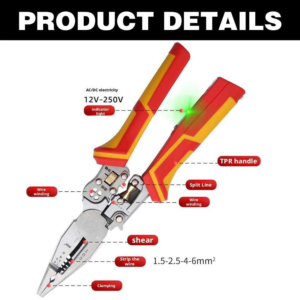 Pinza Spelafili Multifunzione 9 In 1 | Con Tester Di Tensione E Amperometro | Per Elettricisti E Fai-da-te - Foto 5