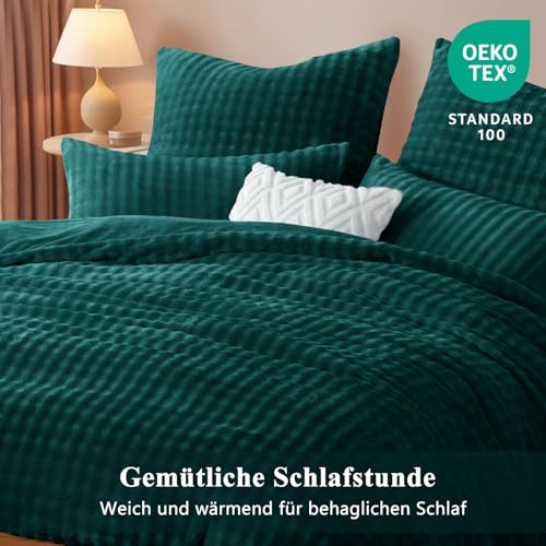 RUIKASI Winter Plüsch Bettwäsche 135 x 200 Flanell 4teilig Grün, Oeko-TEX – Ansicht 5