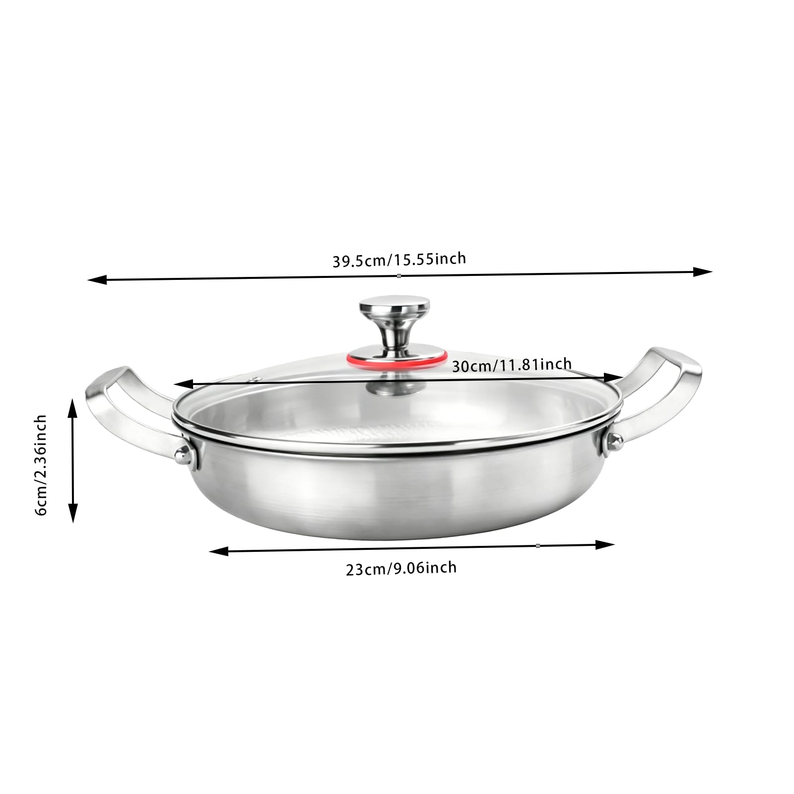 Faitout plat avec couvercle, poêle anti-adhésive avec double poignée,