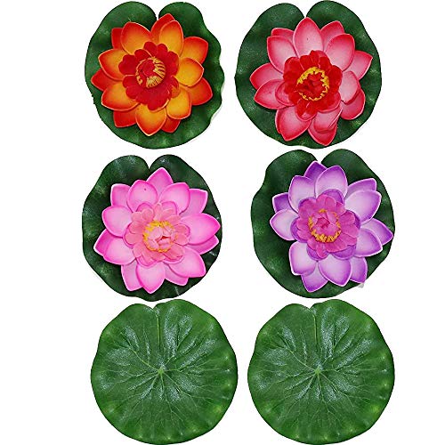 Colisal Artificielles Flottantes Décoration de Bassin Eau Flottante Fleurs de Lotus et Feuilles de Lotus pour Décoration de Bassin (10 cm)