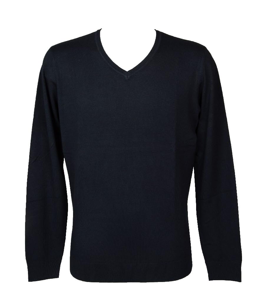 RAGNO Men's V-neck long-sleeved pullover shirt summertime light strech viscose article U828M2, 078 Bleu, 50