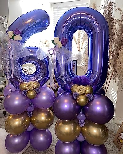 Image of Number 60 Purple Balloons 40 Inch Giant Purple Foil 60 Helium Balloons for 60th Purple Birthday Party Supplies 60th Anniversary Events Decorations