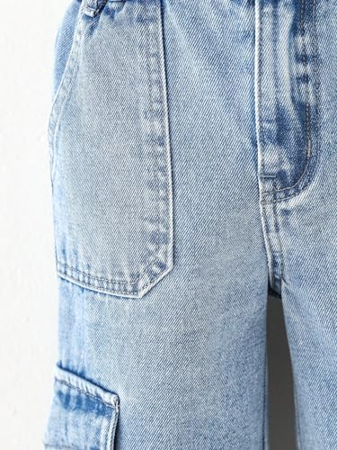 Floerns Calça jeans feminina com cintura elástica e bolso com aba, Azul, 6 Anos