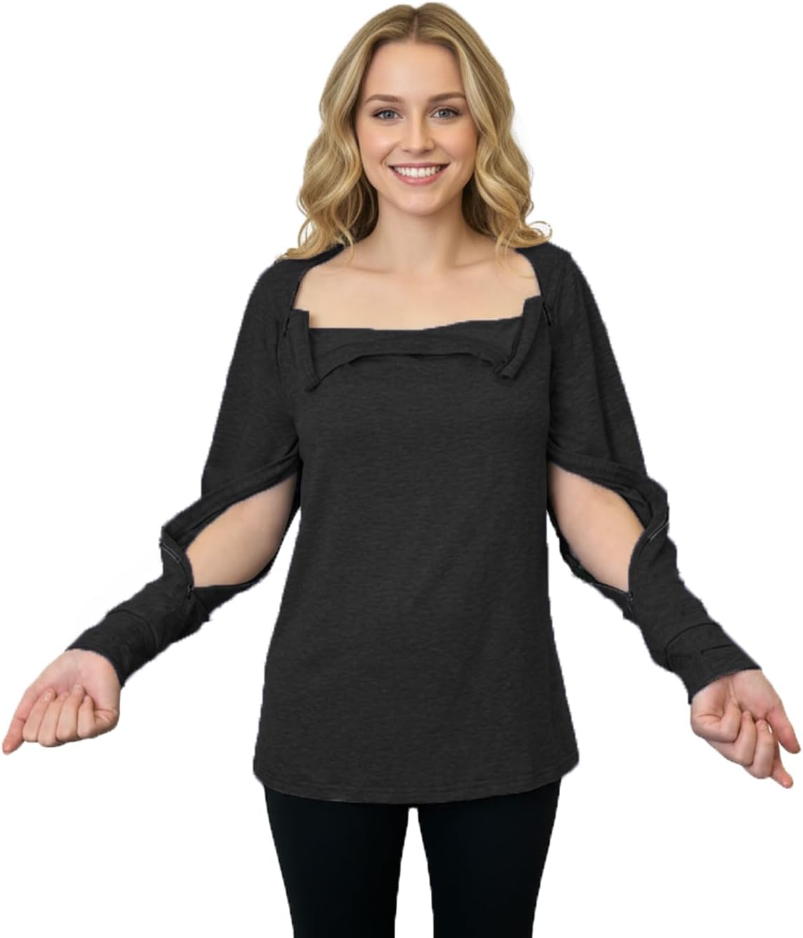 Youdiao Women's Port Access Shirt with Easy-Open Arm Zipper Soft Long Sleeve Top for Chemo, Dialysis & Post-Surgery Recovery