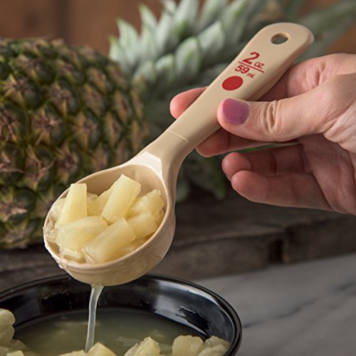 Image of Carlisle FoodService Products Measure Miser Plastic Perforated Measuring Spoon with Short Handle, 2 Ounces, Beige