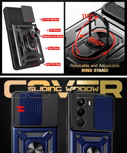 Image of WOW IMAGINE Tough Armor Bumper Mobile Back Case for 1+ OnePlus Nord CE 6 Lite 5G | Sliding Camera Cover | Shock Proof 360 Protection | Hybrid PC + TPU | Ring Holder with Kickstand - Blue