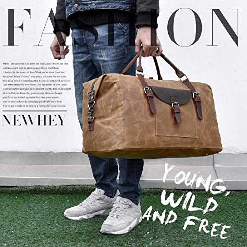 Oversized Travel Duffel Bag Waterproof Canvas Weekender Leather Overnight Hand Bag with Toiletry Bag
