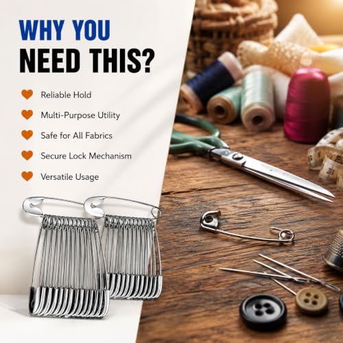 Image of Safety Pin Set Assorted Sizes 00, 01 & 04 | Rust Resistant Stainless Steel Pins for Sewing, Tailoring, Saree, Dupatta, Baby Clothes, Diapers, Quilting, Craft & Household Use