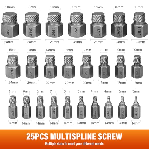 HATANSE 25-Teiliges Schraubenausdreher Set Profi Linksausdreher Set Bolzenausdreher-Set Screw Extractor mit Tragetasche zum Entfernen von Gebrochenen Bolzen, Schrauben, Steckschrauben