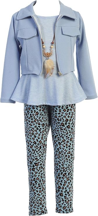 Image of iGirlDress Girls 4 Pieces Pant Set Long Sleeve Jacket Necklace Floral Plaid Pant 4-16