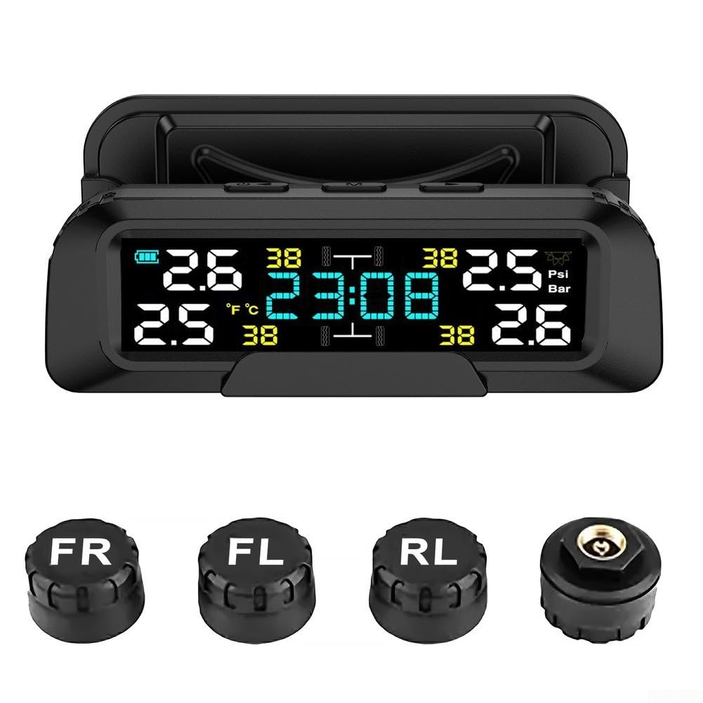 TPMS system kontroli ciśnienia w oponach, bezprzewodowy, wyświetlacz LCD, ładowanie przez USB, 4 opony, do samochodu, SUV (wbudowany)