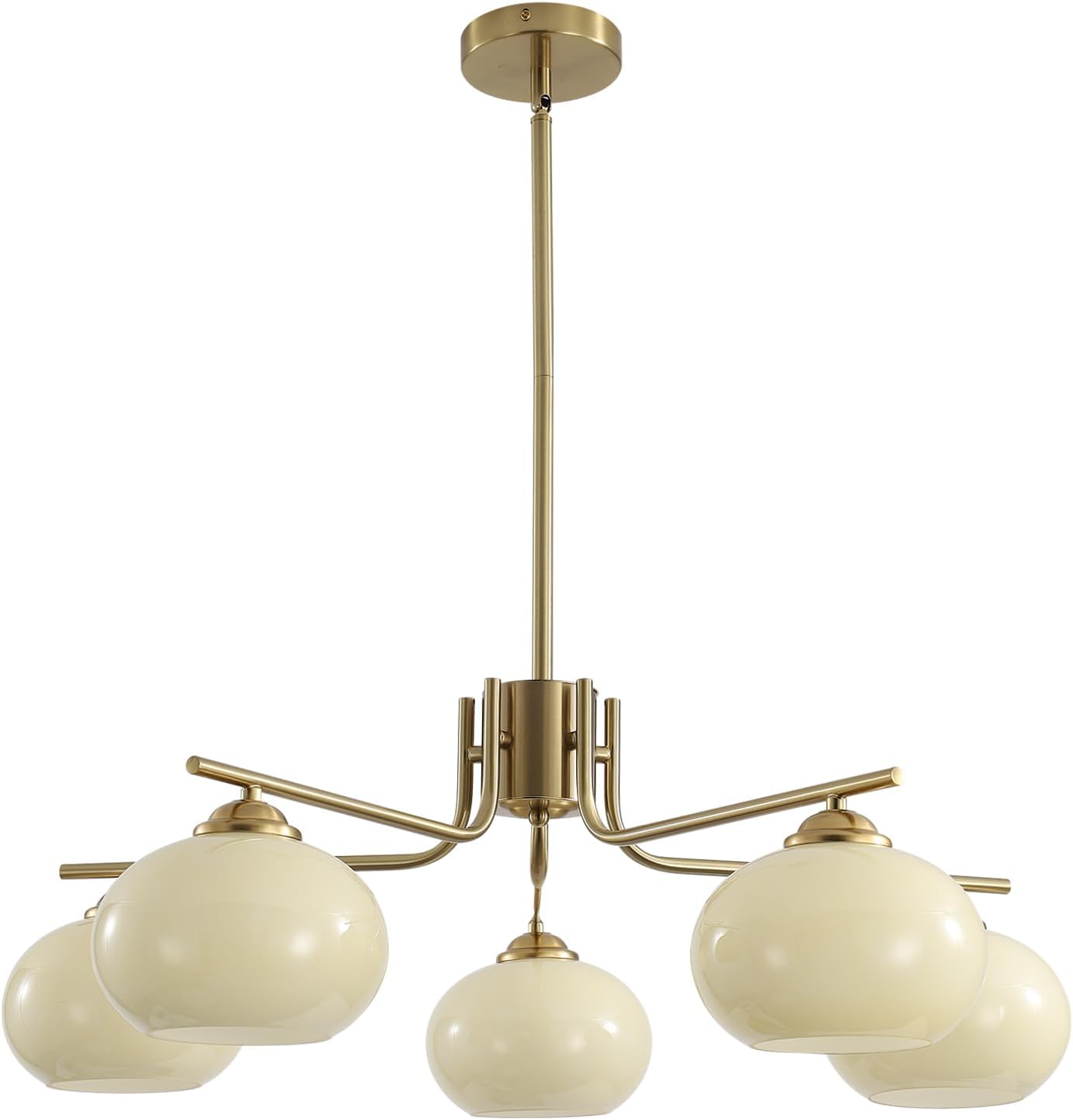KCO Lighting Modern Brushed Gold Chandelier 5 Lights Glass Globe Chandelier Mid Century Brass Sputnik Chandelier Dining Room Light Fixture Kitchen Island Lighting Fixture