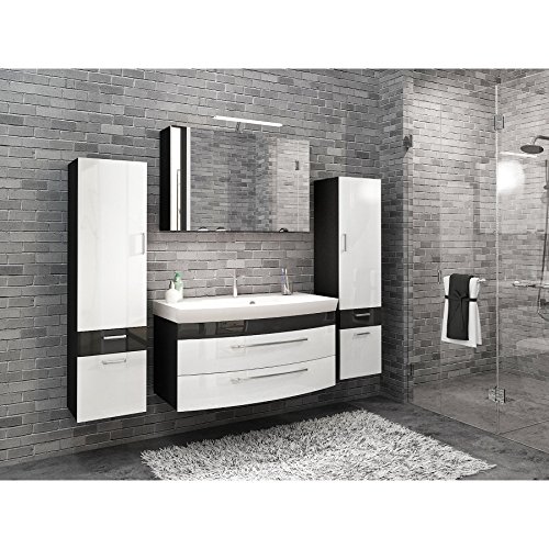 Preisvergleich Produktbild badmöbelset Elegantes großes Hochgl. weiß / Anthrazit. 5tlg. großer Waschplatz