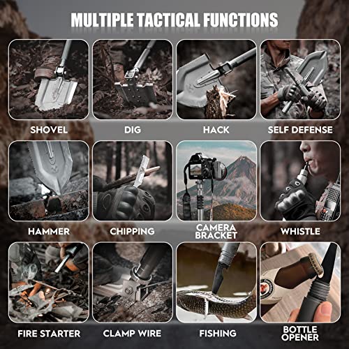 Gramfire Survival Tactical Shovel, Milirary Spade High-Carbon Steel With 18 In 1 Compact Multitools Kit, 40.5" Folding Outdoor Camping Shovel With Bag For Off-Roading Backpacking Camp Emergency #TOP5