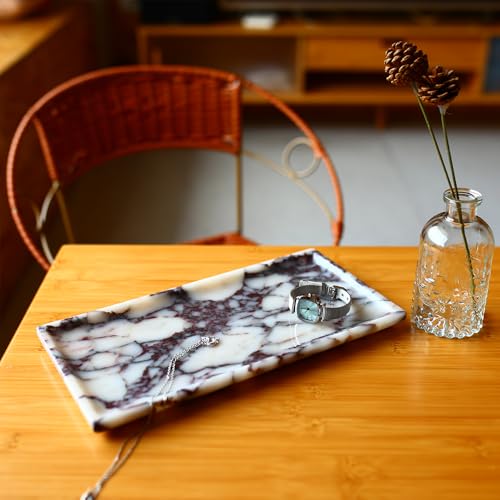 Natural Marble Tray, Coffee Table, Food, Fruit, Paper Cup, Cake Display, Coffee bar, Family Gatherings, Seasonal Holiday Decoration Tray(Viola-rectangle-11 x5 x0.7) - Thumbnail 4