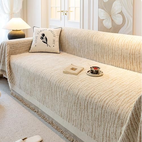 Funda Sofa de Chenilla Gruesa Reversible, Manta para Sofá Grande para 1 2 3 4 Plazas, Colcha Multifunción Decorativa para Silla y Cama, Protector Antiarañazos Gato(Champagne Brown,180x130cm)