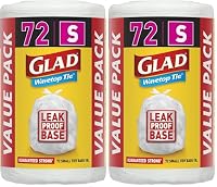 Glad Wavetop Tie Kitchen Tidy Bags, 72 Small Garbage Bags, Small Size Fits 18L Bin, 72 Count (Pack of 2)