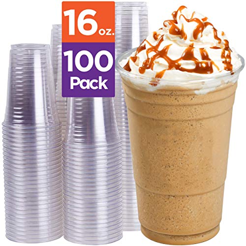 Stack Man Clear Disposable Plastic-Cups 16 oz. [100 Pack] Ultra PET Cold Drinks